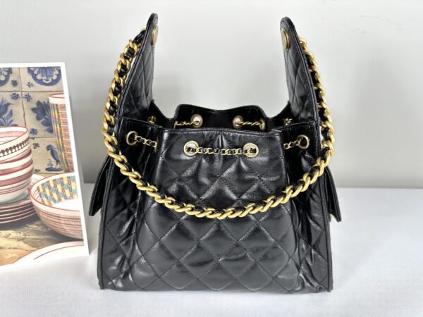 Chanel 25C Black Small Maxi Pockets Hobo Bag