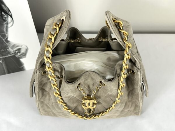 Chanel 25C Grey Suede Small Maxi Pockets Hobo Bag