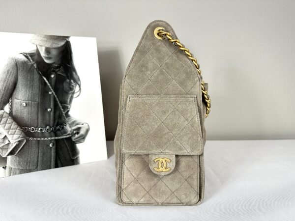 Chanel 25C Grey Suede Small Maxi Pockets Hobo Bag