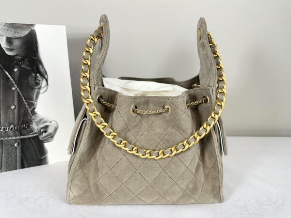 Chanel 25C Grey Suede Small Maxi Pockets Hobo Bag