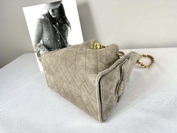 Chanel 25C Grey Suede Small Maxi Pockets Hobo Bag