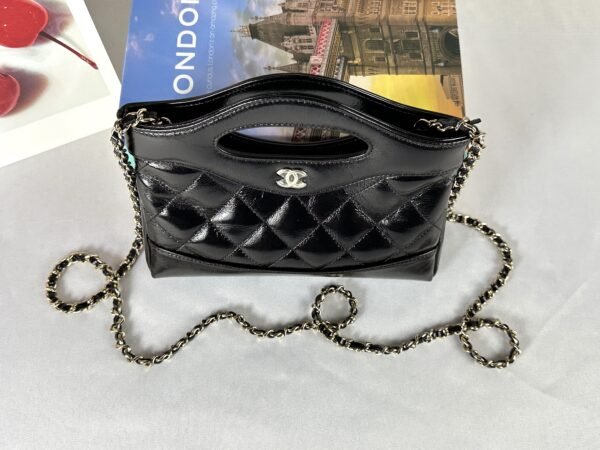 Chanel 25P Black Shiny Lambskin Nano 31