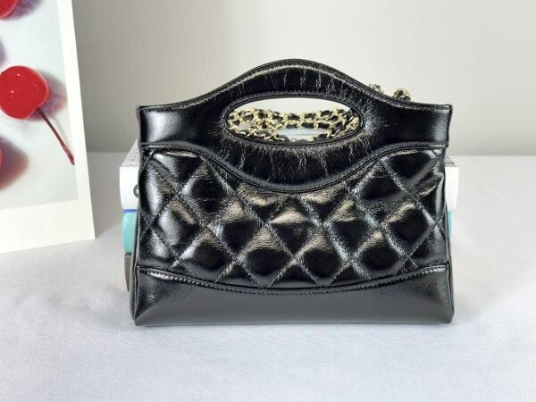 Chanel 25P Black Shiny Lambskin Nano 31