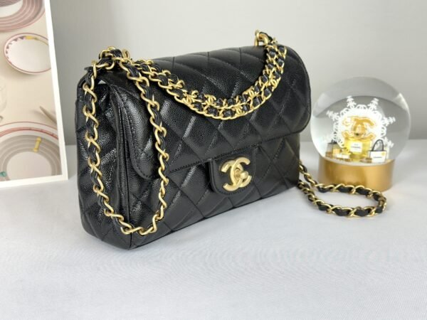 Chanel 25P Black Caviar Flap Bag with Matte Gold Hardware