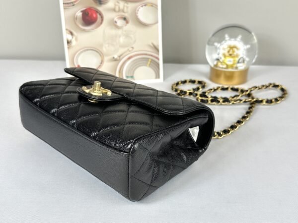 Chanel 25P Black Caviar Flap Bag with Matte Gold Hardware