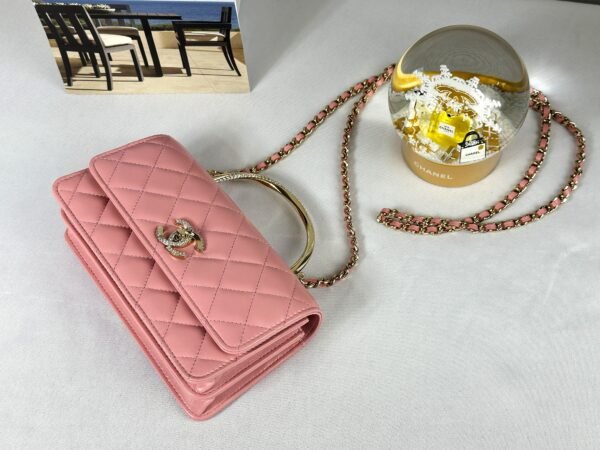 Chanel 24K Pink Lambskin Diamond Logo Wallet on Chain