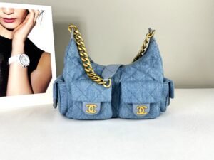 IMG_4362 Chanel 25C Light Blue Denim Trendy Pockets Small Hobo Bag