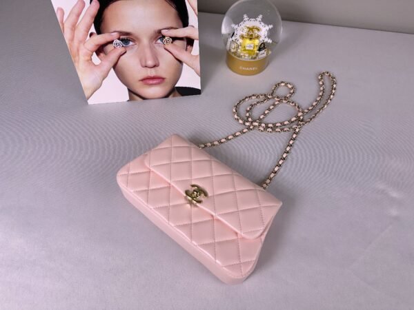 Chanel 25S Pink Lambskin Flap & Go Wallet on Chain