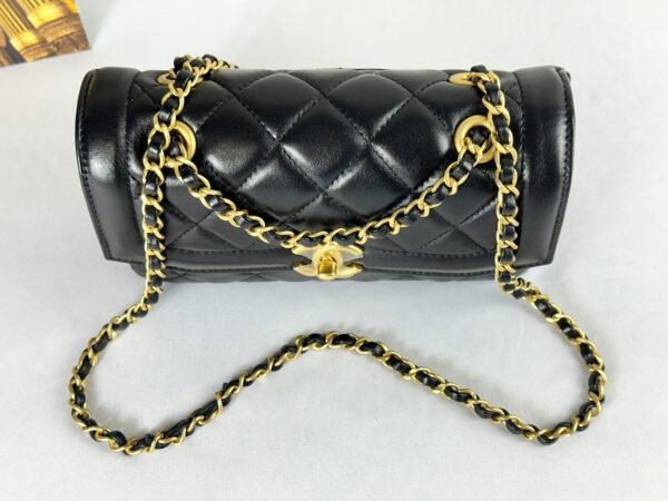 Chanel 25P Black Lambskin Flap Bag.