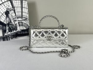 IMG_6321 Chanel 25S Silver Calfskin Kelly Clutch with Chain
