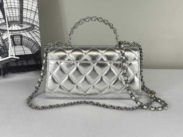 Chanel 25S Silver Calfskin Kelly Clutch with Chain