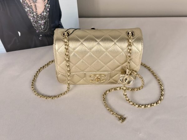 Chanel 25B Gold Caviar CC Adjuster Square Mini