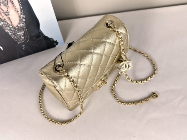 Chanel 25B Gold Caviar CC Adjuster Square Mini