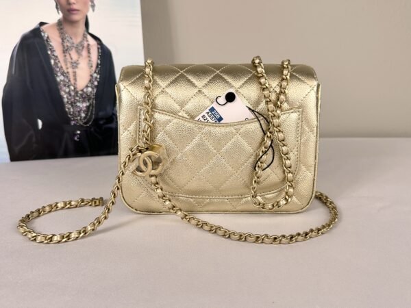 Chanel 25B Gold Caviar CC Adjuster Square Mini