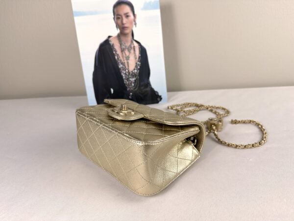 Chanel 25B Gold Caviar CC Adjuster Square Mini