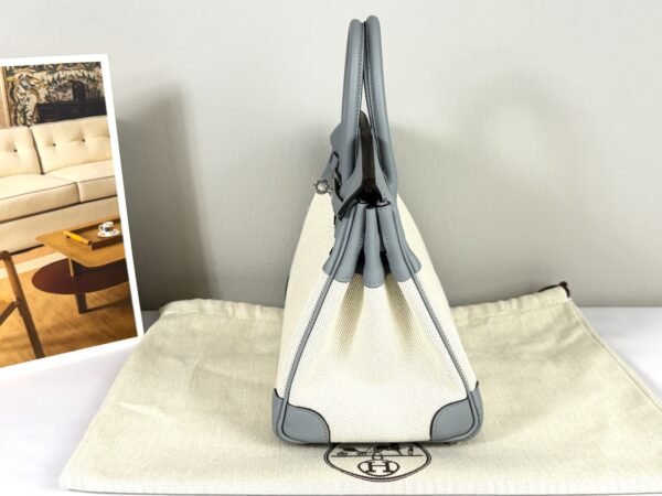 Hermès Gris Pantin Birkin 25 Canvas with Palladium Hardware