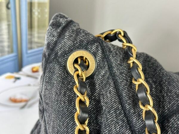 Chanel 25K Black Denim Maxi Hobo Bag