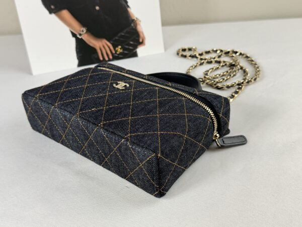 Chanel 26P Dark Blue Denim Slim Vanity with Light Gold Hardware