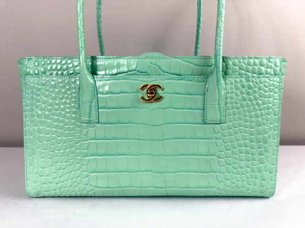 Chanel 26S Green Croc Print Shopping Tote