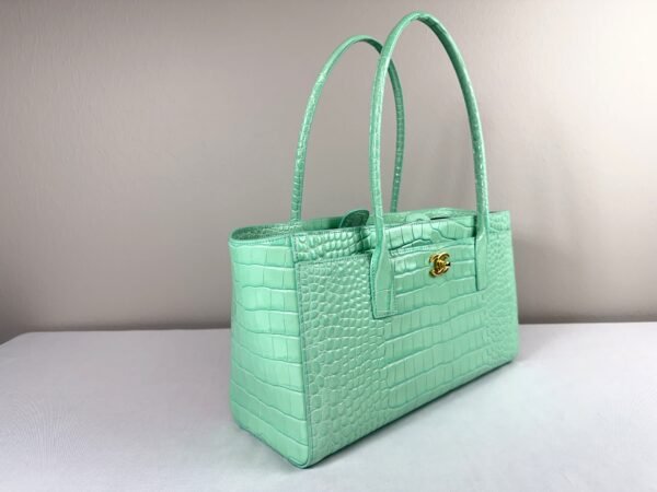 Chanel 26S Green Croc Print Shopping Tote