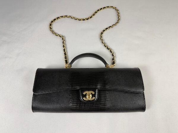 Chanel 26A Black Lizard Print East West Clutch
