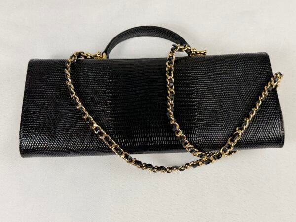 Chanel 26A Black Lizard Print East West Clutch