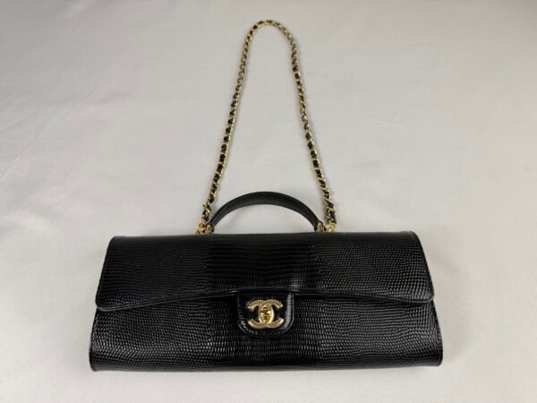 Chanel 26A Black Lizard Print East West Clutch