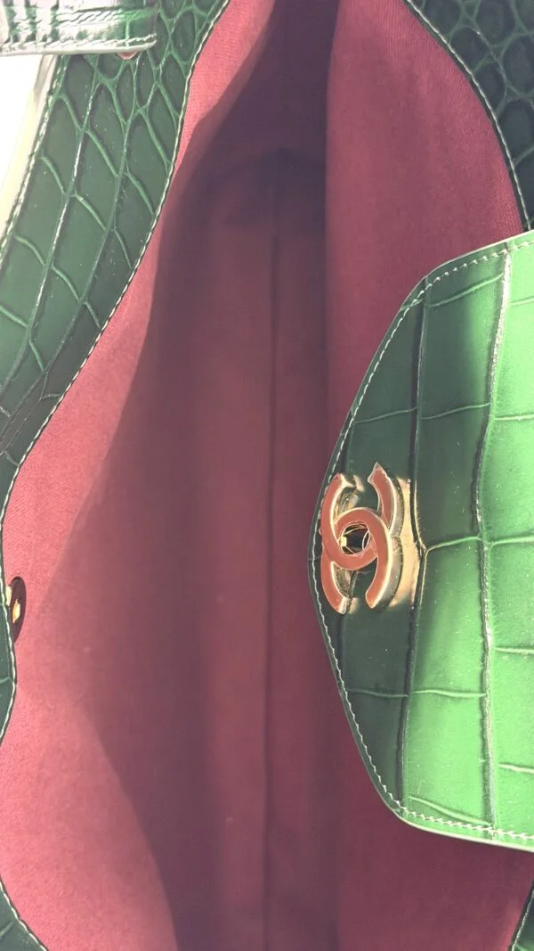Chanel 26A Emerald Green Croc Embossed Shopping Tote