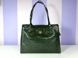IMG_2926 Chanel 26A Emerald Green Croc Embossed Shopping Tote