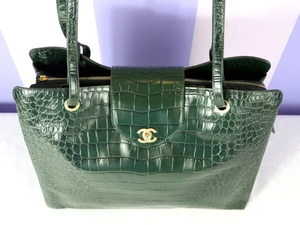 Chanel 26A Emerald Green Croc Embossed Shopping Tote