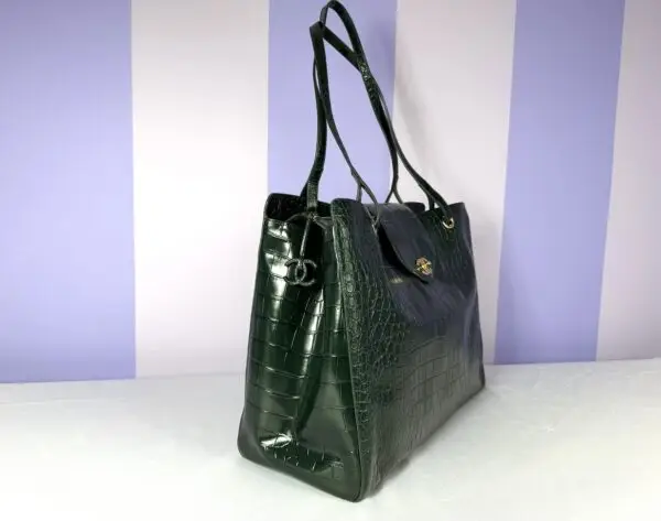 Chanel 26A Emerald Green Croc Embossed Shopping Tote