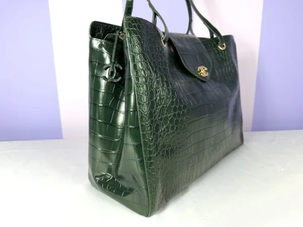 Chanel 26A Emerald Green Croc Embossed Shopping Tote