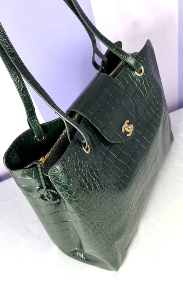 Chanel 26A Emerald Green Croc Embossed Shopping Tote