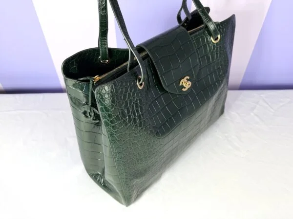 Chanel 26A Emerald Green Croc Embossed Shopping Tote