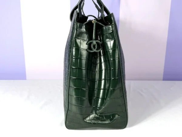 Chanel 26A Emerald Green Croc Embossed Shopping Tote