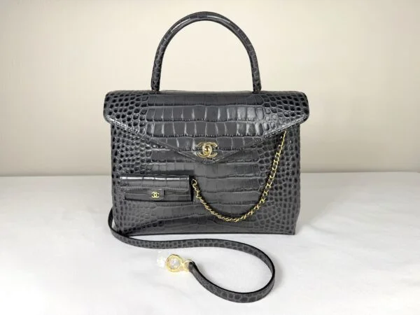 Chanel 26A Dark Grey Croc Embossed Fifth Avenue Tote