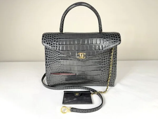 Chanel 26A Dark Grey Croc Embossed Fifth Avenue Tote