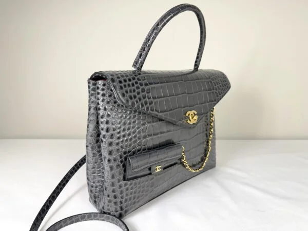 Chanel 26A Dark Grey Croc Embossed Fifth Avenue Tote