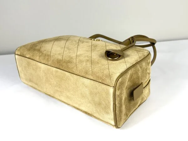 Chanel 26B Beige Suede Large Bowling Bag