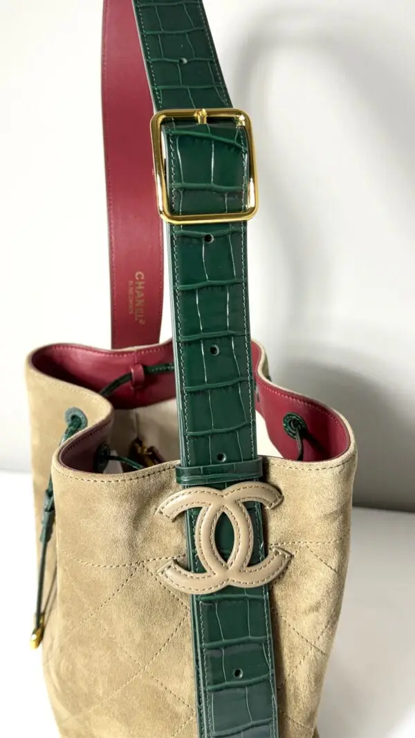 Chanel 26B Khaki Suede CC Loop Small Bucket Bag