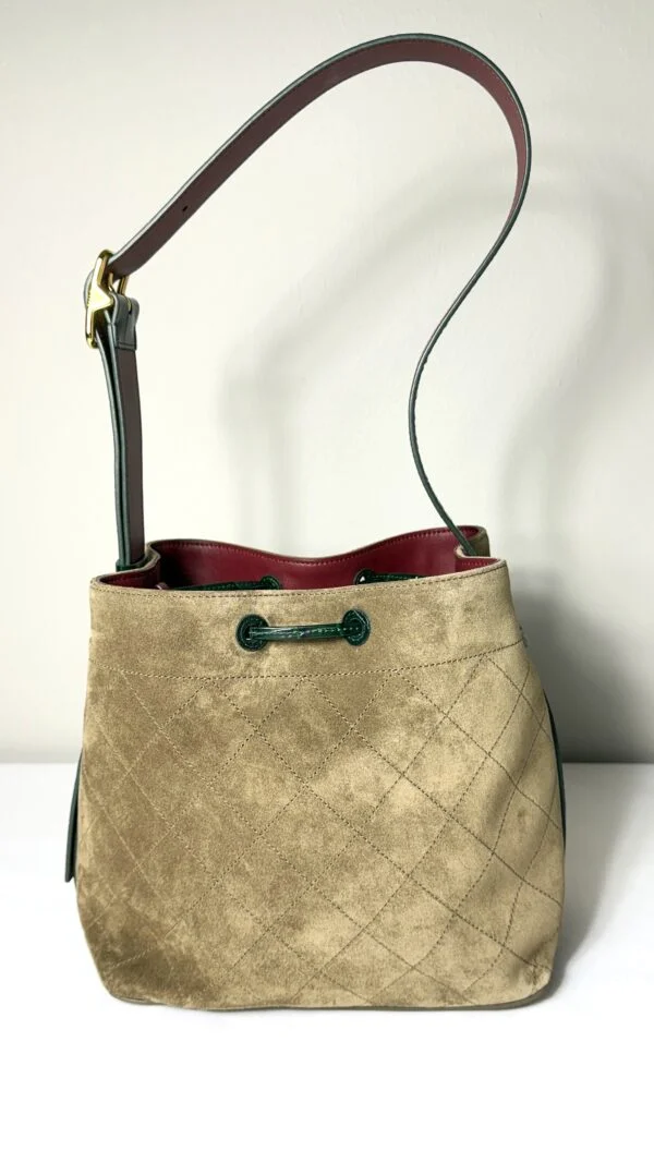 Chanel 26B Khaki Suede CC Loop Small Bucket Bag