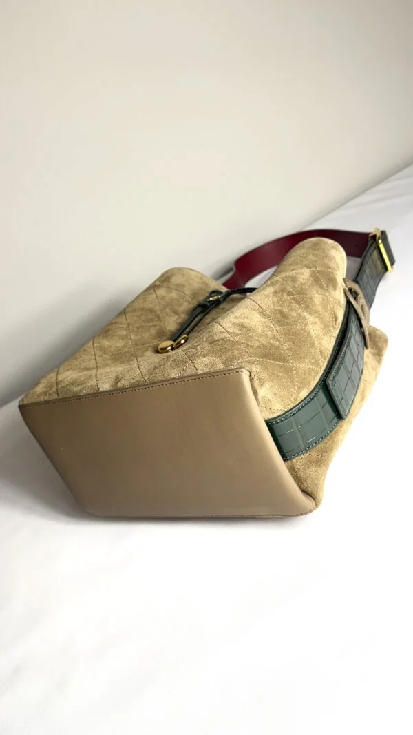 Chanel 26B Khaki Suede CC Loop Small Bucket Bag