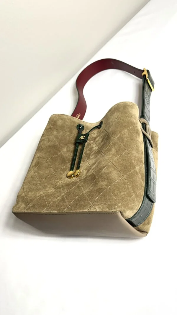 Chanel 26B Khaki Suede CC Loop Small Bucket Bag